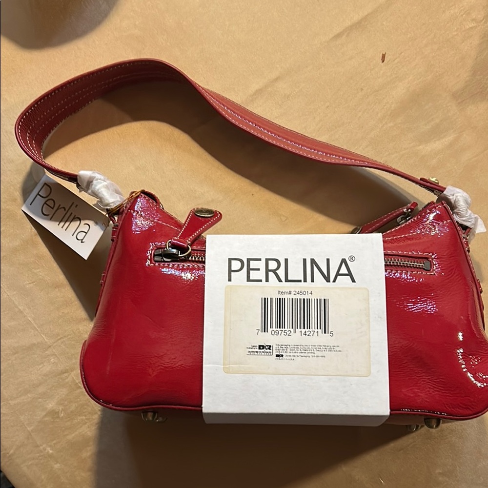 NWT Perlina Red Shoulder Bag Compact Leather Design